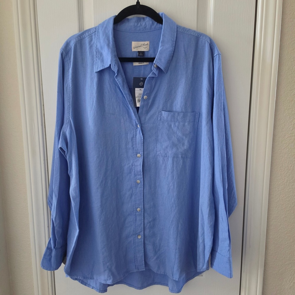 Universal Thread Blue Linen Blend Button Down Shirt Relaxed Fit XL NWT